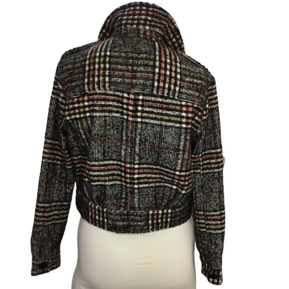 Free People Slouchy Eisenhower Gray Plaid Cropped Jacket Size XS - Picture 7 of 14